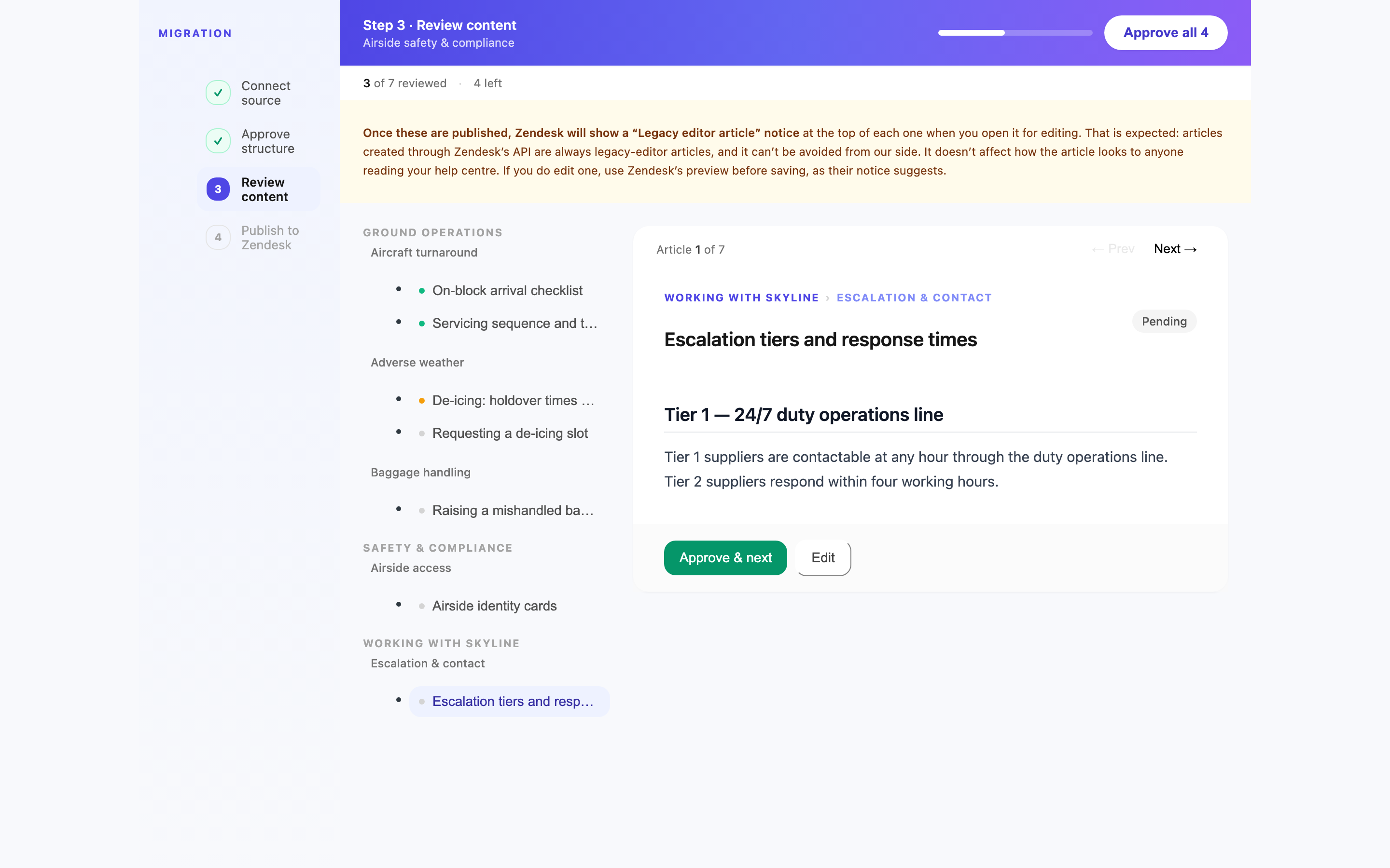Librarian's content review with an article draft in the editor